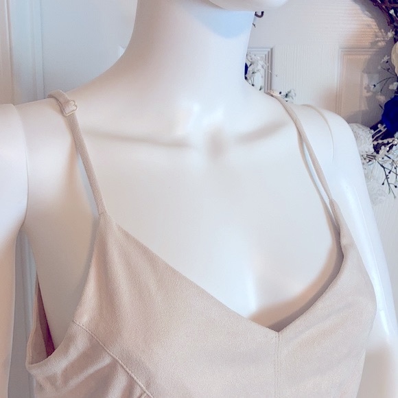 Faux Sued Dress with Adjustable Straps in Cream - Picture 5 of 7
